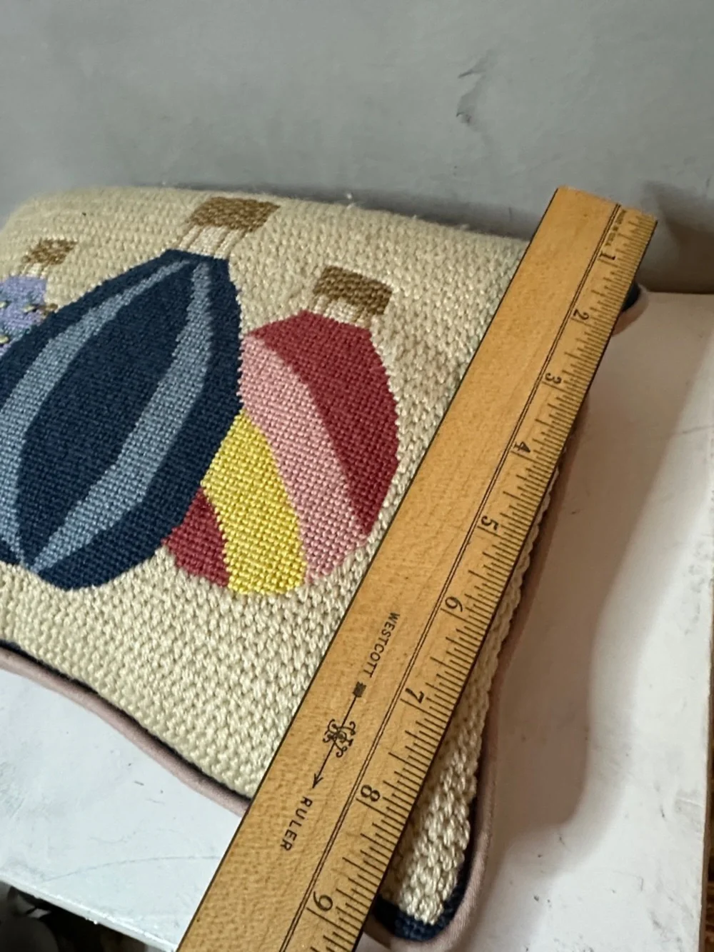 VINTAGE NEEDLEPOINT HOT AIR BALLOON PILLOW